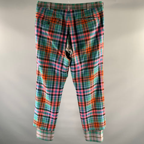COMME des GARCONS Size 36 Green Red Pink Plaid Wool Chap Panel Dress Pants