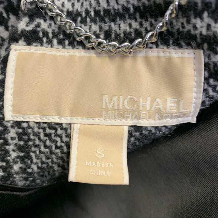 MICHAEL by MICHAEL KORS Size S Black White Wool Blend Plaid Double Breasted Coat