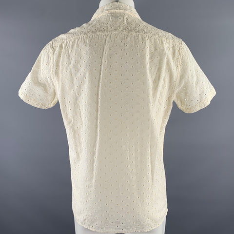 TAYLOR STITCH Size M Cream Eyelet Linen Blend Camp Short Sleeve Shirt
