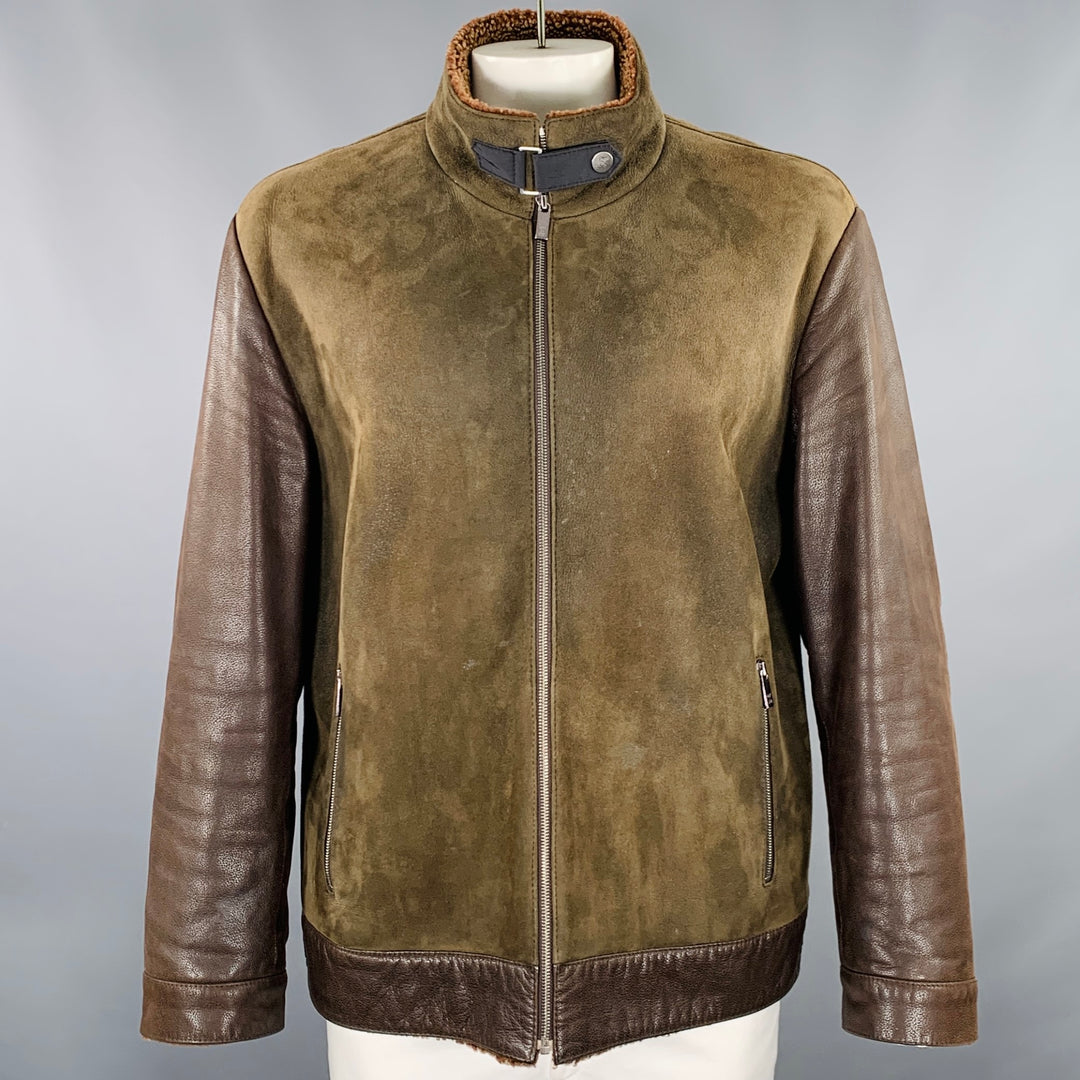 ZEGNA SPORT Size XXL Brown Suede Leather Shearling Jacket