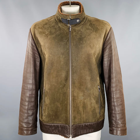 ZEGNA SPORT Size XXL Brown Suede Leather Shearling Jacket