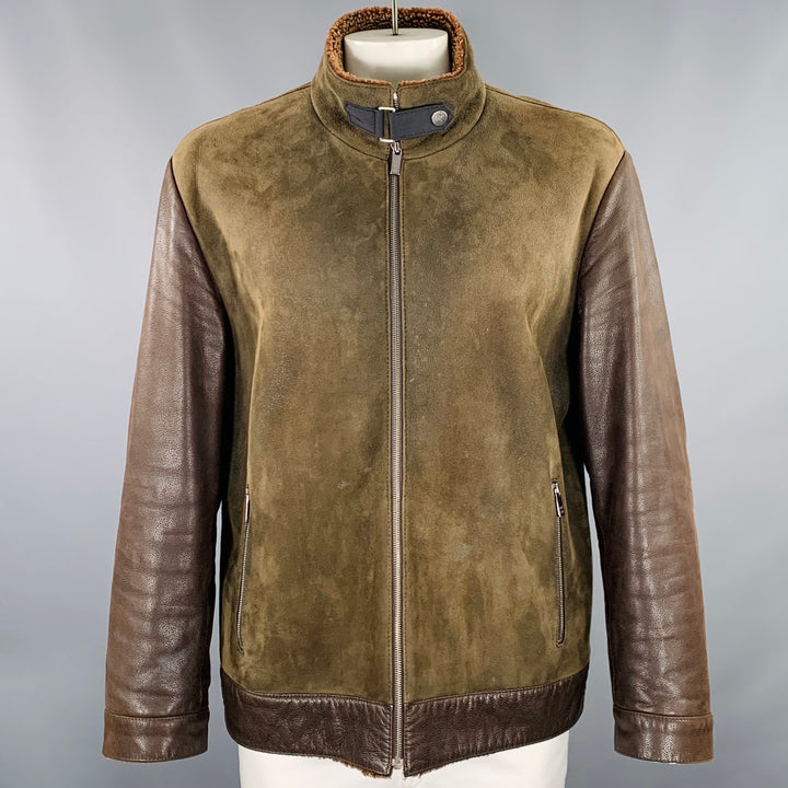 ZEGNA SPORT Size XXL Brown Suede Leather Shearling Jacket