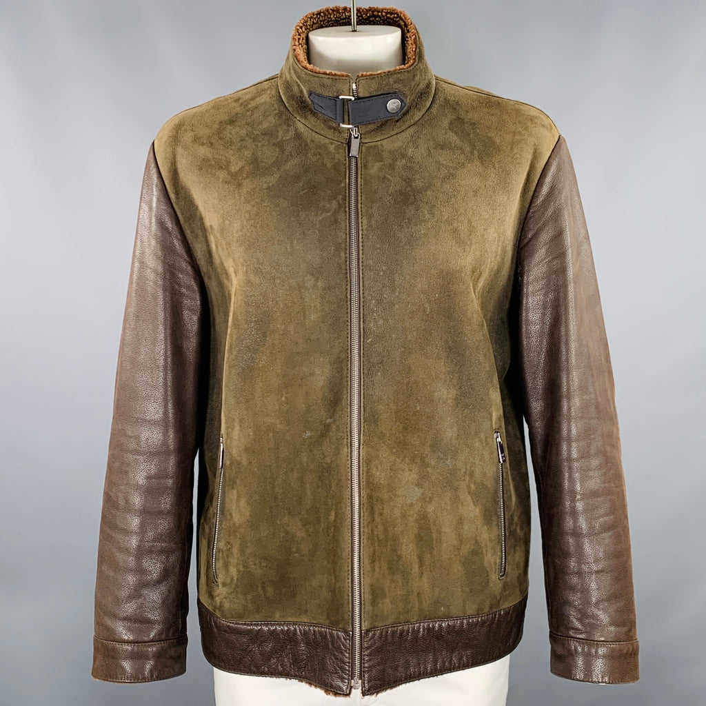 ZEGNA SPORT Size XXL Brown Suede Leather Shearling Jacket – Sui