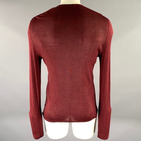 GUCCI Size XL Burgundy Ribbed Knit Silk V-Neck Pullover