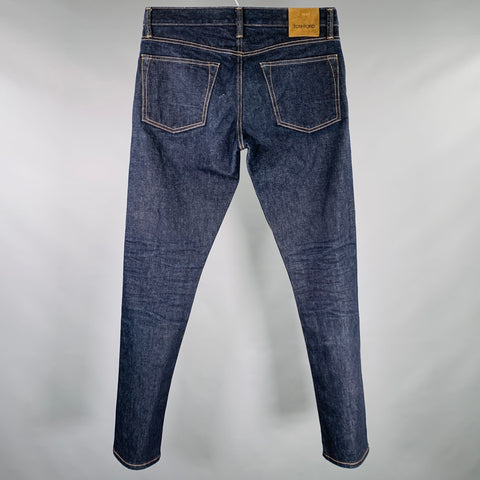 TOM FORD Size 32 Blue Indigo Cotton Blend Slim Fit Button Fly Jeans