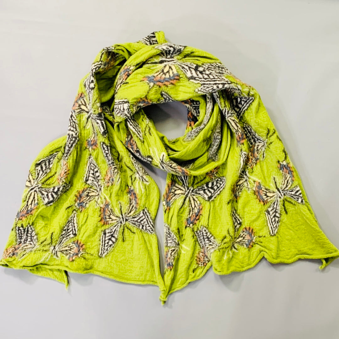 KAPITAL Green White Butterfly Oversized Wool Scarf