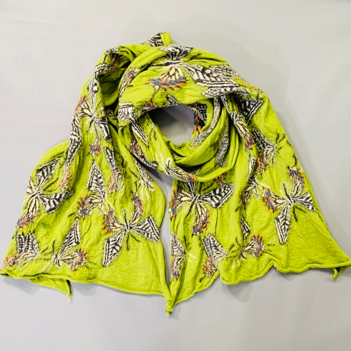 KAPITAL Green White Butterfly Oversized Wool Scarf