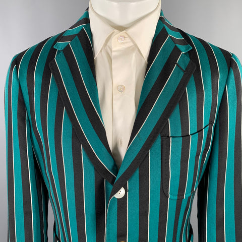 F.E. CASTLEBERRY Size 38 Green Navy Stripe Wool Blend Sport Coat