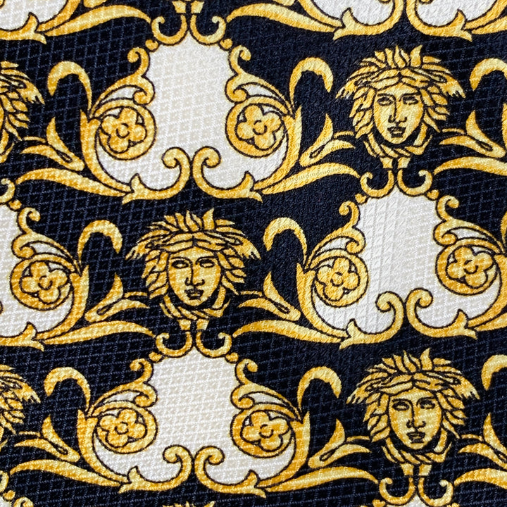 GIANNI VERSACE Black Gold Medusa Heads Silk Tie