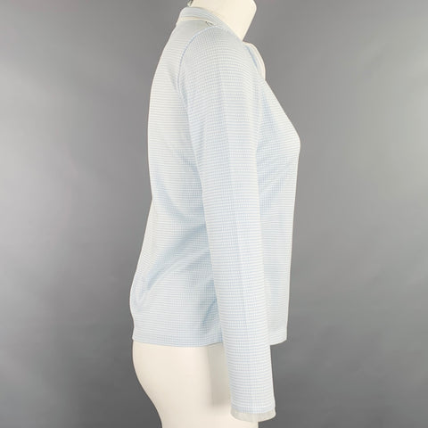 LANVIN Size 6 White Light Blue Cotton Blend Waffle Knit 1/4 Zip Casual Top