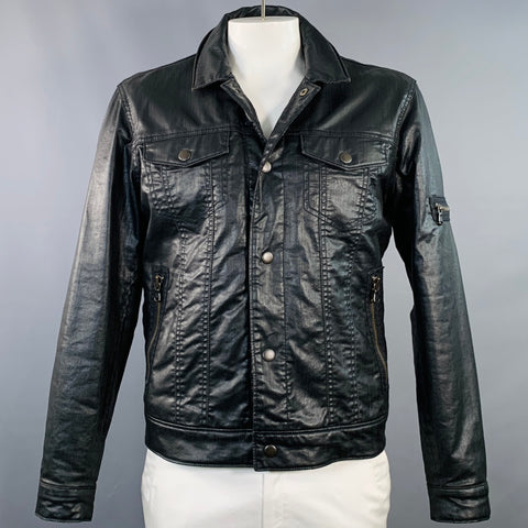 JOHN VARVATOS STAR USA Size L Black Coated Cotton Twill Snaps Jacket
