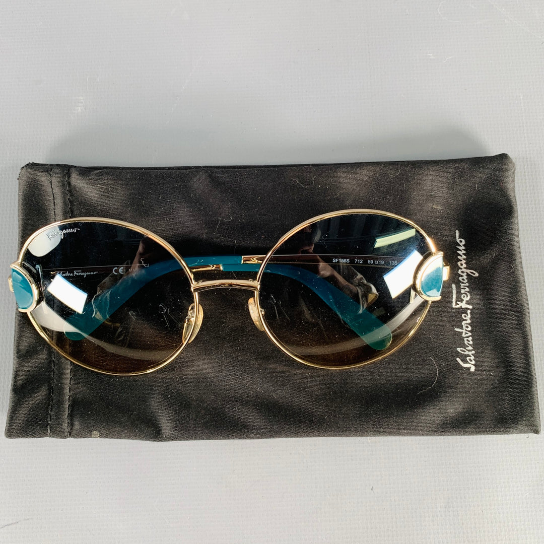SALVATORE FERRAGAMO Gold Cobalt Metal Sunglasses