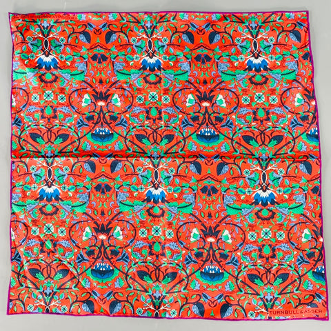 TURNBULL & ASSER Red Navy Green Floral Silk Pocket Square