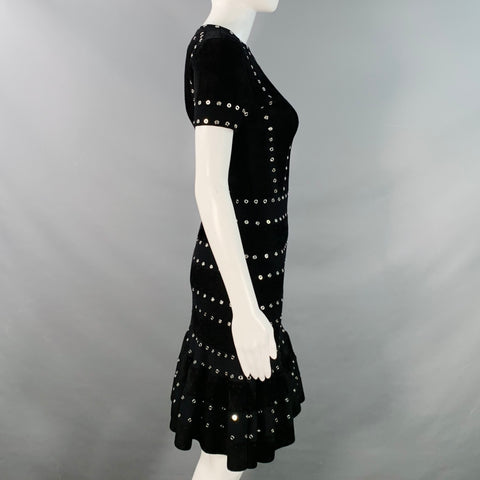 ALEXANDER MCQUEEN Size S Black Viscose Blend Studded Flounce Dress