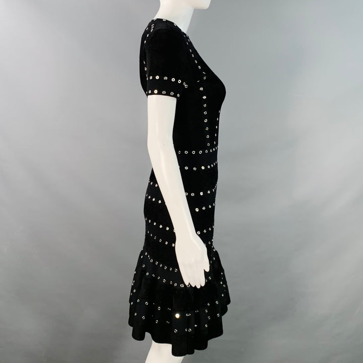 ALEXANDER MCQUEEN Size S Black Viscose Blend Studded Flounce Dress