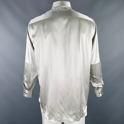 BRIONI Size L Silver Silk Button Up Long Sleeve Shirt Set