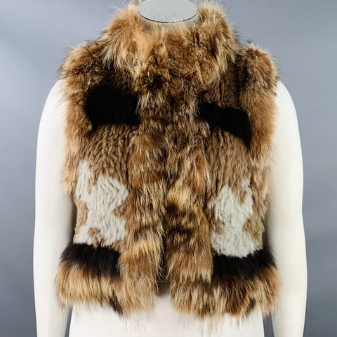 ELIZABETH and JAMES Size M/L Brown Mixed Furs Hook Eye Vest