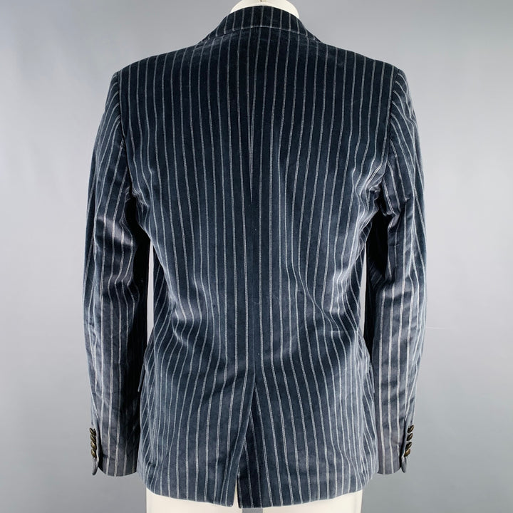 D&G by DOLCE & GABBANA Size 40 Navy Grey Stripe Velvet Sport Coat