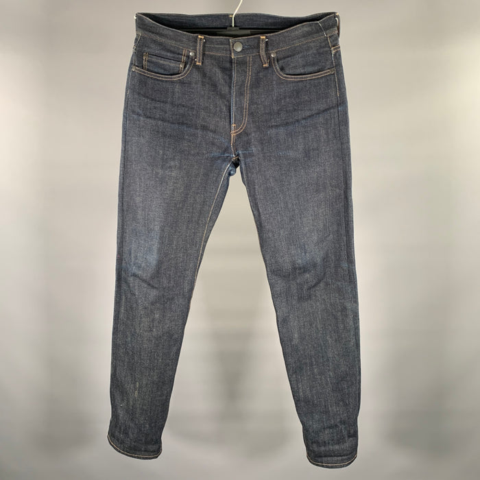 JOHN ELLIOTT Jean droit en jean selvedge à surpiqûres contrastantes indigo Taille 32