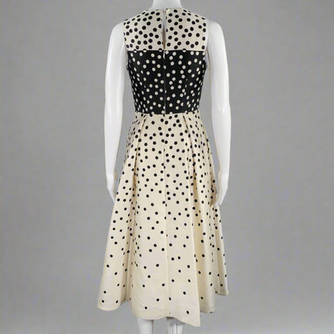 L.K.BENNETT Size 2 Beige Black Wool Silk Polka Dot A-Line Dress