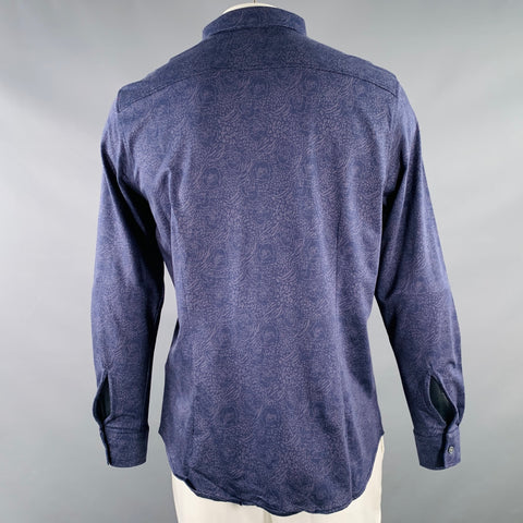 Chemise à manches longues ROBERT GRAHAM Taille XL Bleu marine Indigo Fleuri Col classique Coton