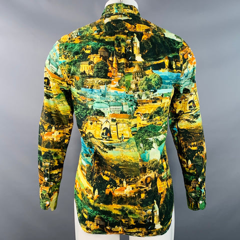 GITMAN BROS Size S Yellow Green Italy Print Cotton Button Down Collar Long Sleeve Shirt