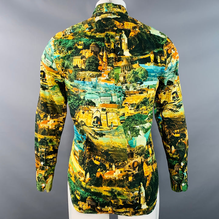 GITMAN BROS Size S Yellow Green Italy Print Cotton Button Down Collar Long Sleeve Shirt