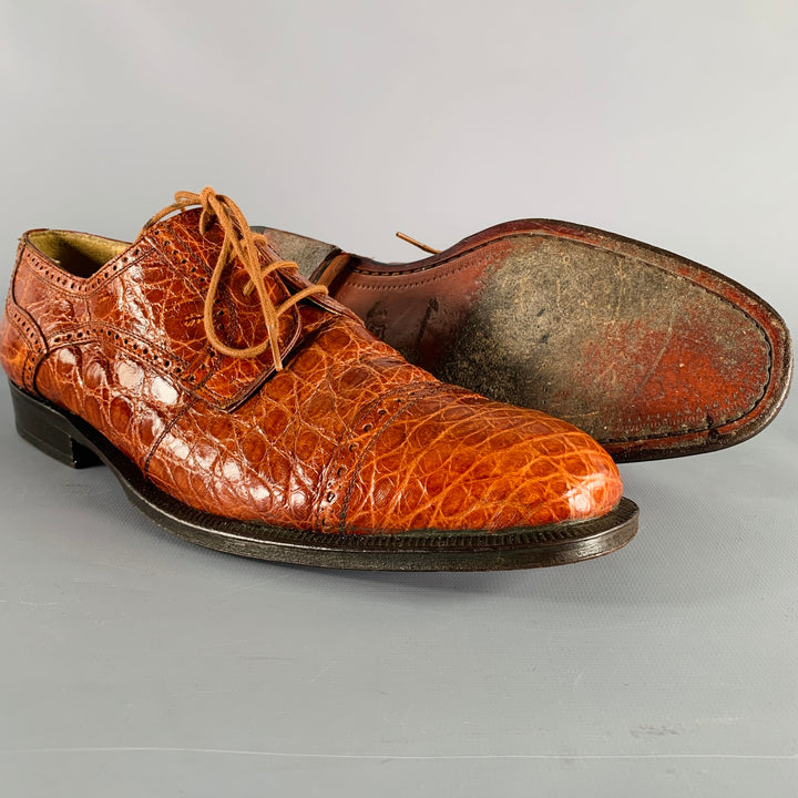 FORLI Size 10 Brown Tan Cap Toe Lace-Up Shoes