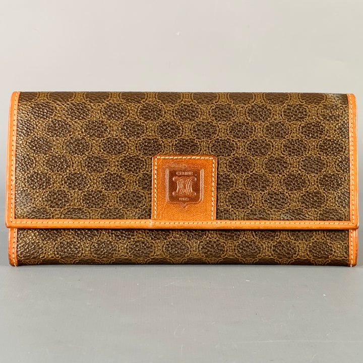 CELINE Brown Tan Logo Coated Canvas Checkbook Wallet