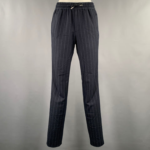 SANDRO Size S Black White Pinstripe Wool Blend Drawstring Casual Pants