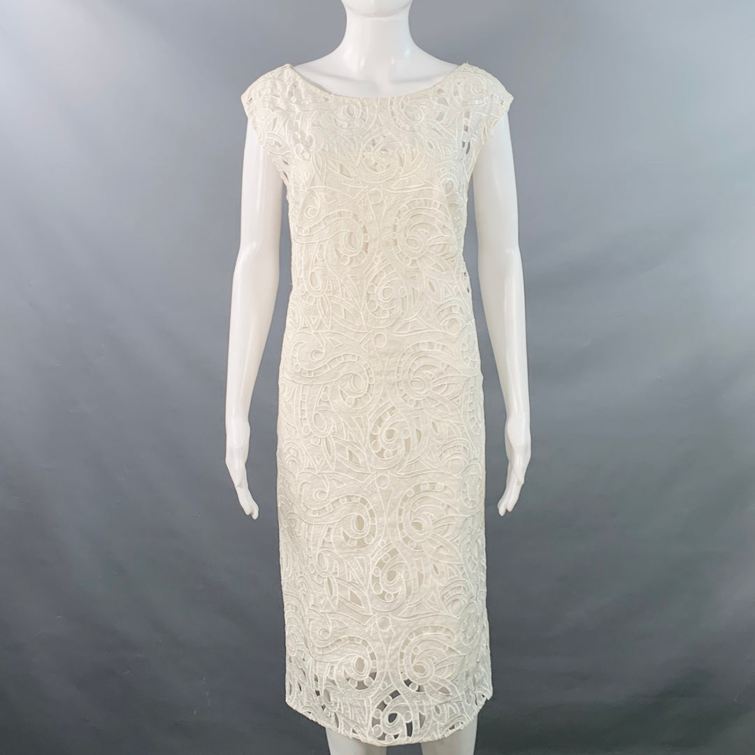 ESCADA Size 6 Off White Silk Lace Boat Neck Sleeveless Shift Dress ESCADA Size 6 Off White Silk Lace Boat Neck Sleeveless Shift Dress