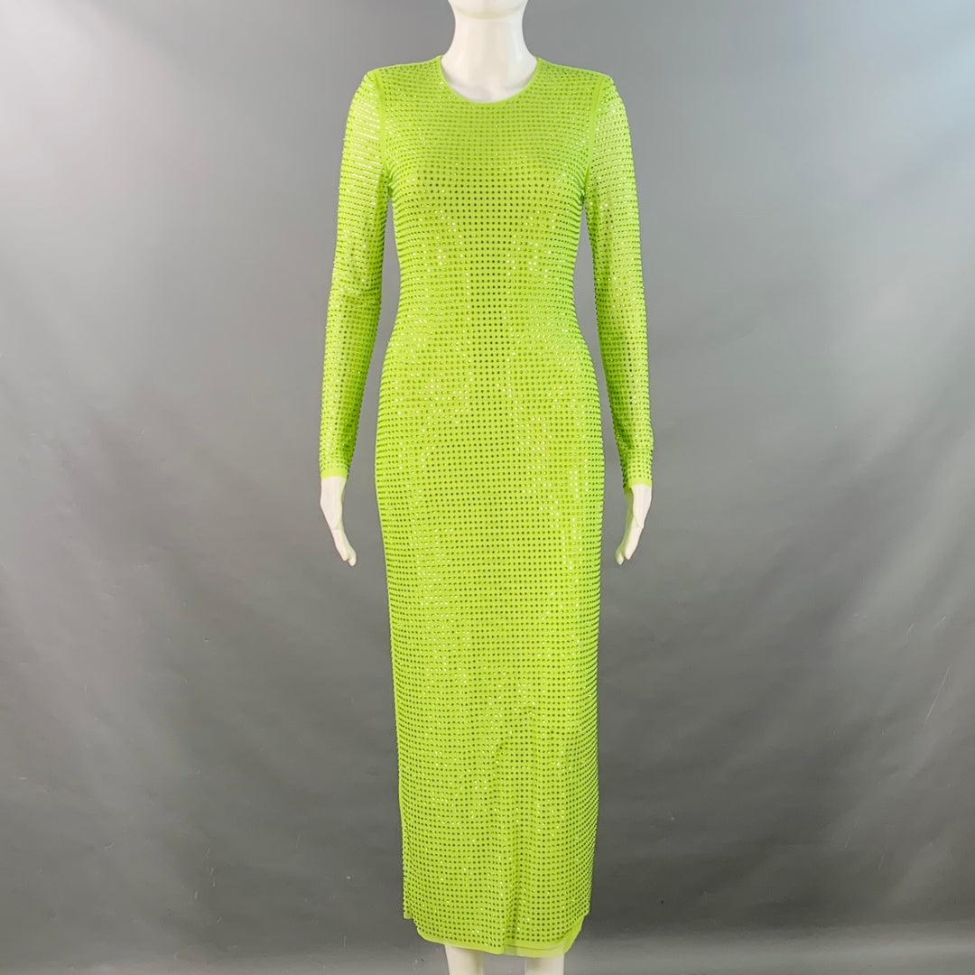 SELF-PORTRAIT Size 4 Neon Green Polyester Blend Rhinestones Long Cockt Sui Generis Designer Consignment SELF-PORTRAIT Size 4 Neon Green Polyester Blend Rhinestones Long Cockt Sui Generis Designer Consignment