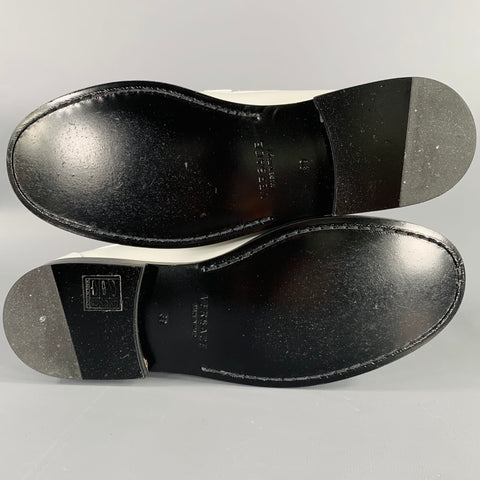 VERSACE Size 9 White Gold Leather Logo Moccasin Flats