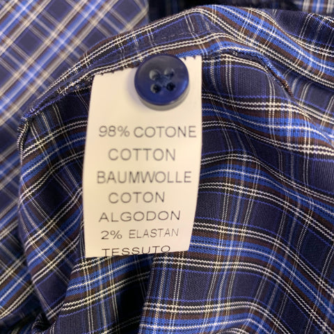 LA CAMICERIA Size M Navy Multi-Color Plaid Cotton / Elastane Long Sleeve Shirt