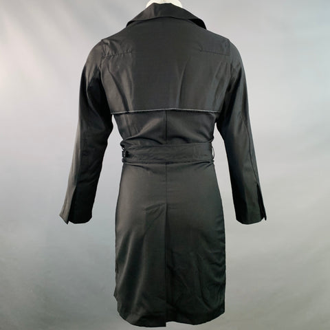 DIOR HOMME Taille 34 Manteau ceinturé en laine vierge noire et grise avec liseré contrastant