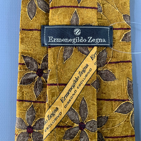 ERMENEGILDO ZEGNA Bronze Taupe Abstract Floral Silk Tie