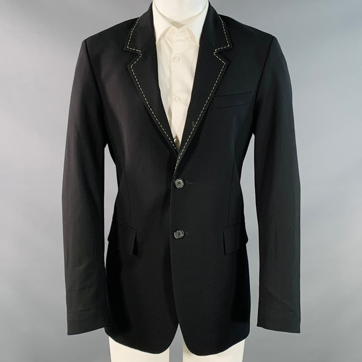 MSGM Size 34 Black Contrast Stitch Wool Blend Notch Lapel Sport Coat