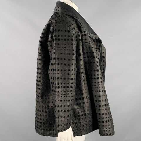 NUNO Taille L Veste ouverte noire en rayonne polyester à pois usés