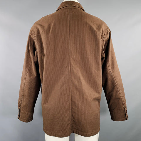 TS (S) Size M Brown Stripe Cotton Blend Oversized French Chore Jacket