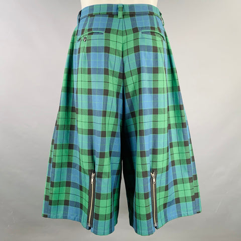 KIDILL AW22 Size 36 Green Blue Black Plaid Oversized Polyester Blend Shorts Suit