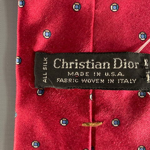 CHRISTIAN DIOR Burgundy Navy Dots Silk Tie