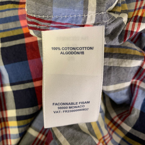 FACONNABLE Size M Red Blue Plaid Cotton Button Down Long Sleeve Shirt