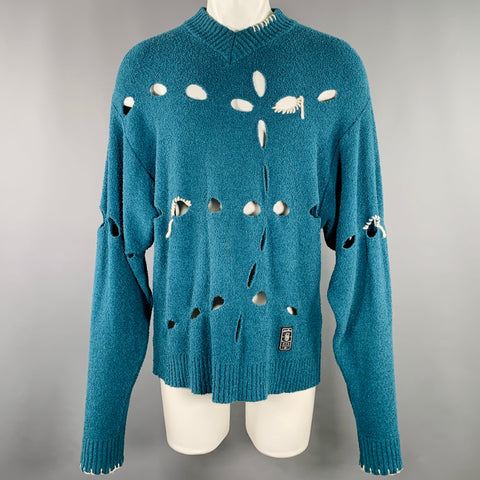 ADER ERROR SS23 Size S Blue White Cut Outs Cotton Blend Terry Oversized Pullover