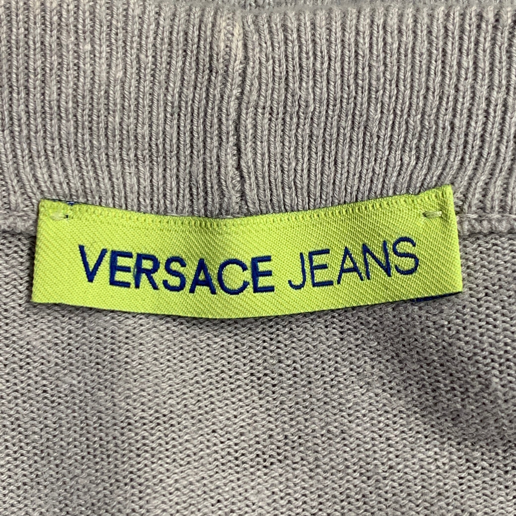 VERSACE JEANS Size XL Grey Black Graffiti Cotton Linen Knit