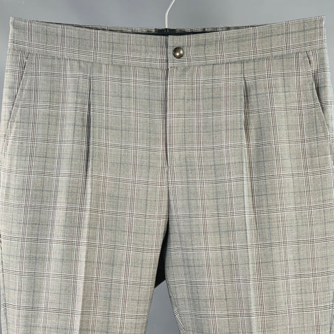 NOMINEE Size 32 Grey Blue Glenplaid Virgin Wool Pleated Casual Pants