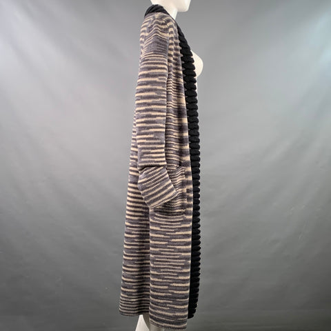 MISSONI Size 6 Grey Black White Cashmere Wool Stripe Open Front Long Cardigan