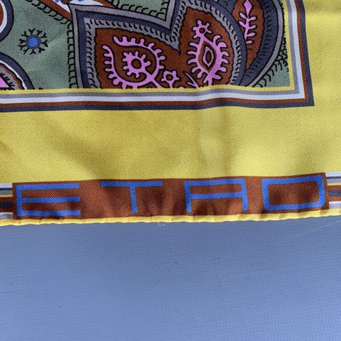ETRO Yellow Multi-Color Paisley Silk Pocket Square