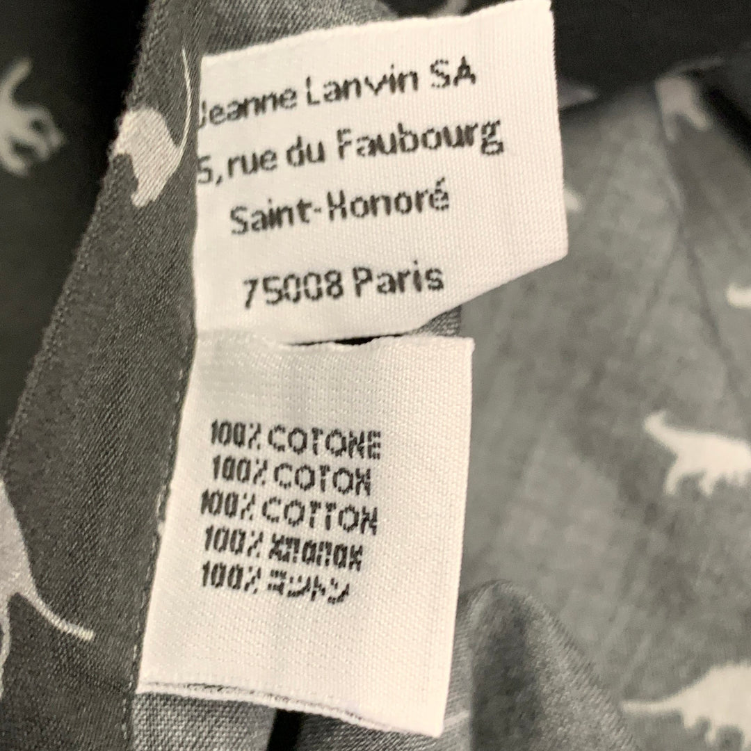 LANVIN Size M Grey Slate Dinosaurs Cotton Spread Collar Long Sleeve Shirt