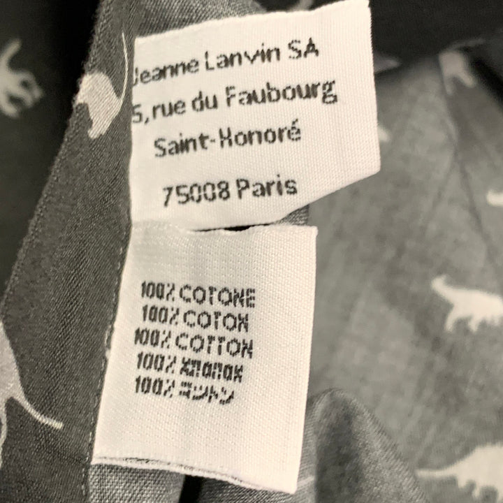 LANVIN Size M Grey Slate Dinosaurs Cotton Spread Collar Long Sleeve Shirt