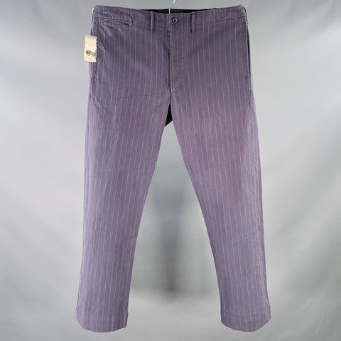 RRL by RALPH LAUREN Size 36 Indigo White Chalkstripe Denim Button Fly Jeans